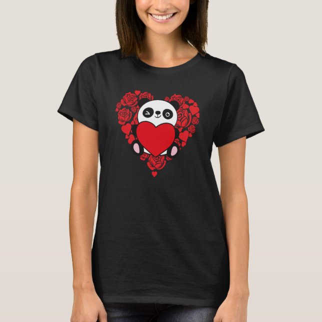 Camiseta Love Heart Valentine's Day Roses Panda Boys Kids (Anverso)