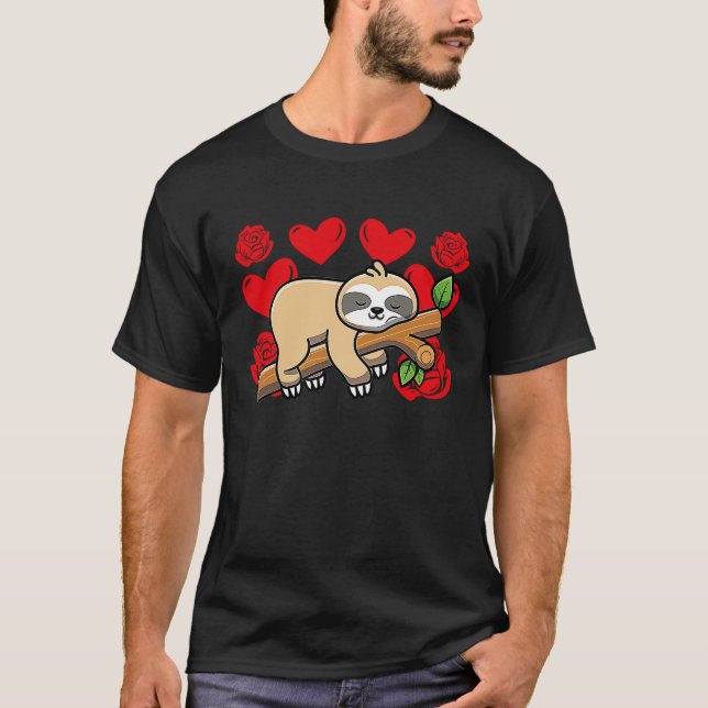 Camiseta Love Heart Valentine's Day Roses Sloth Boys Kids (Anverso)