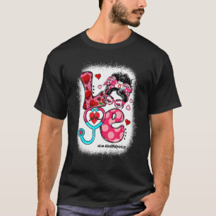 Camiseta LOVE Home Health Enfermera de la vida Messy Bun Wo