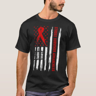 Camiseta Love Hope Faith Red American Flag Stroke Survivor