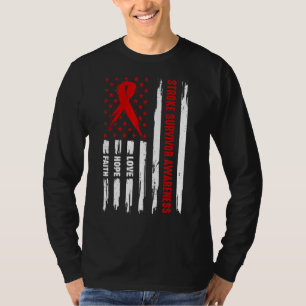 Camiseta Love Hope Faith Red American Flag Stroke Survivor