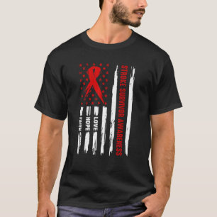 Camiseta Love Hope Faith Red American Flag Stroke Survivor