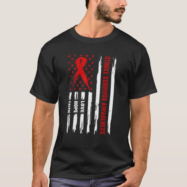 Camiseta Love Hope Faith Red American Flag Stroke Survivor (Anverso)