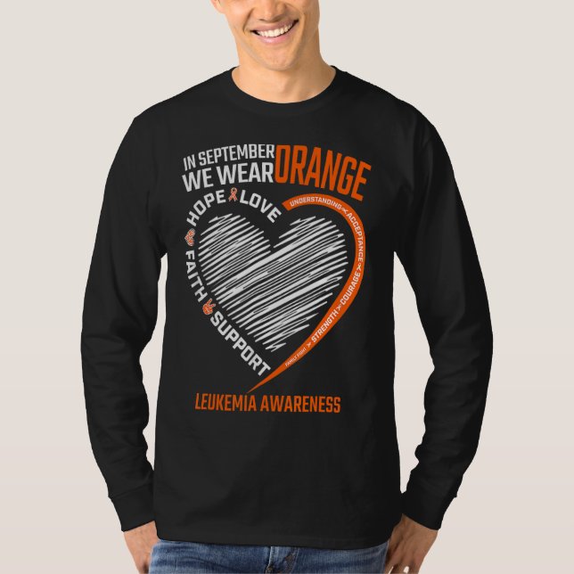 Camiseta Love Hope Faith Septiembre Usamos Leucemia Naranja (Anverso)