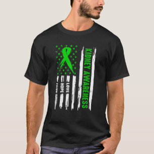 Camiseta Love Hope Faith Support Green American Flag Riney
