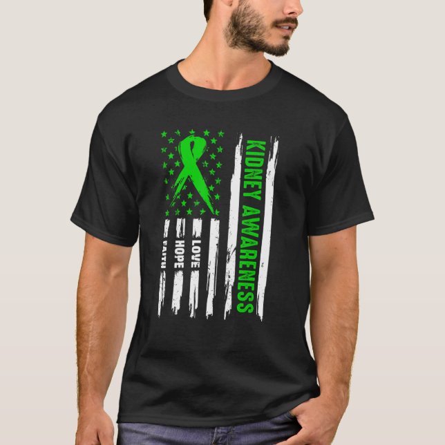 Camiseta Love Hope Faith Support Green American Flag Riney (Anverso)