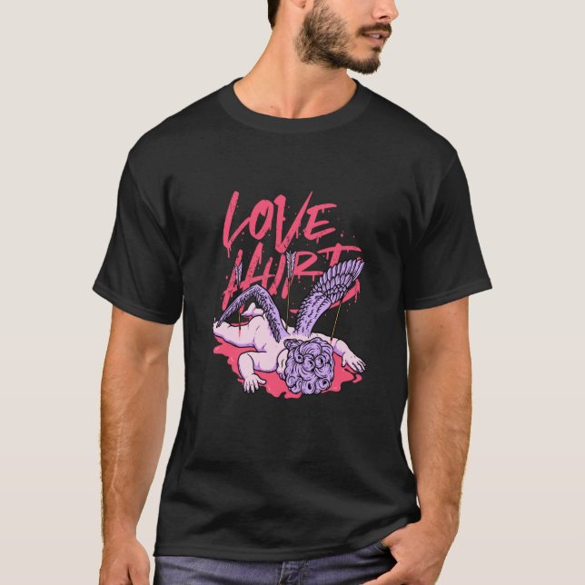 Camiseta Love Hurts Broken Sad Cupid Valentines Day Emo Bro (Anverso)