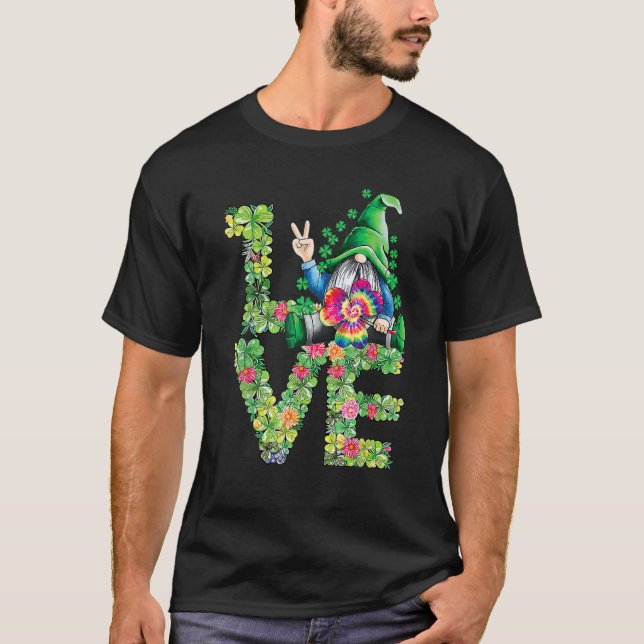 Camiseta Love Irish Gnome Tie Dye Shamrock St Patrick Day H (Anverso)