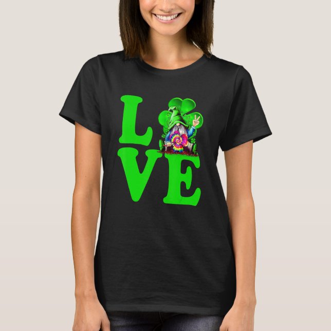 Camiseta Love Irish Gnome Tie Shamrock St Patrick Day Hippi (Anverso)
