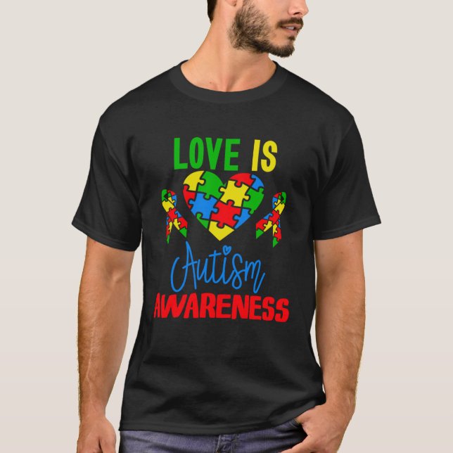 Camiseta Love is Autism Awareness Puzzle Pieces Heart and R (Anverso)
