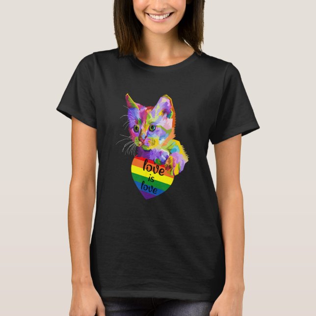 Camiseta Love Is Love Cat LGBT Flag Gay Pride Month Rainbow (Anverso)