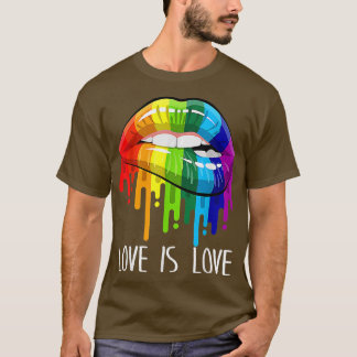 Camiseta Love Is Love Rainbow Sexy Lips Cool LGBT Gay Lesbi