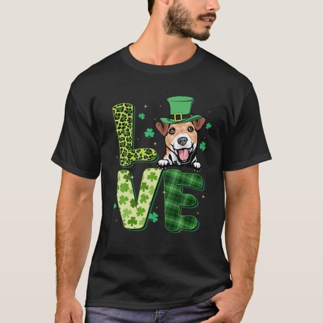 Camiseta Love Jack Russell Terrier Leopard Shamrock St Patr (Anverso)
