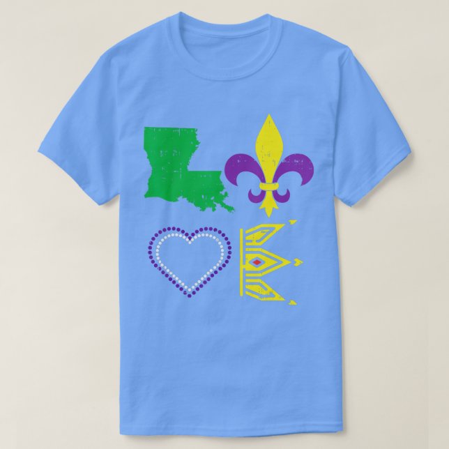 Camiseta Love Jester Mask Crown New Orleans Louisiana Map M (Diseño del anverso)