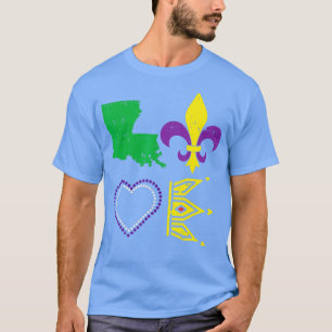 Camiseta Love Jester Mask Crown New Orleans Louisiana Map M