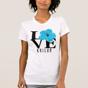 Camiseta LOVE Kailua Blue Hibiscus (huella frontal)