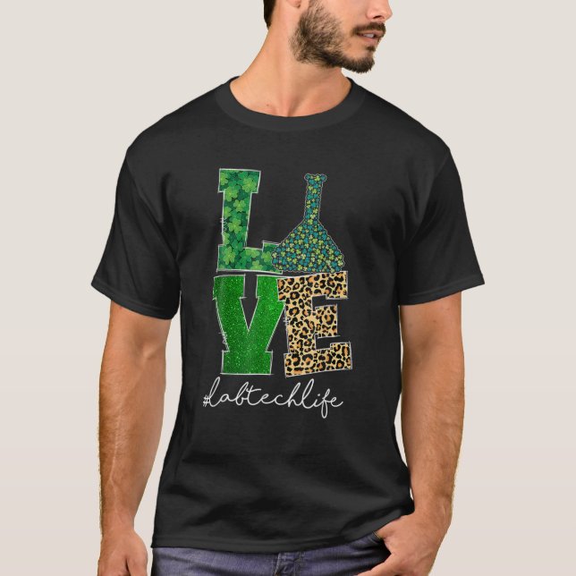 Camiseta Love Lab Tech Life Shamrock Leopard Happy St Patr (Anverso)