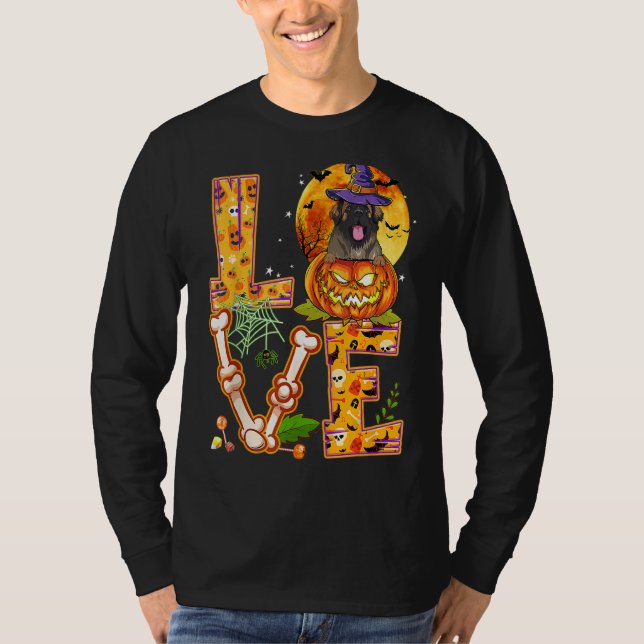 Camiseta Love Leonberger Witch Pumpkin Scary Halloween Dog (Anverso)