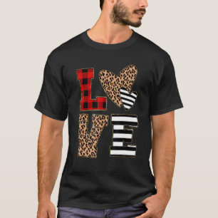 Camiseta Love Leopard Heart Buffalo Red Plaid Valentine Day
