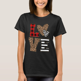 Camiseta Love Leopard Heart Buffalo Red Plaid Valentine Day