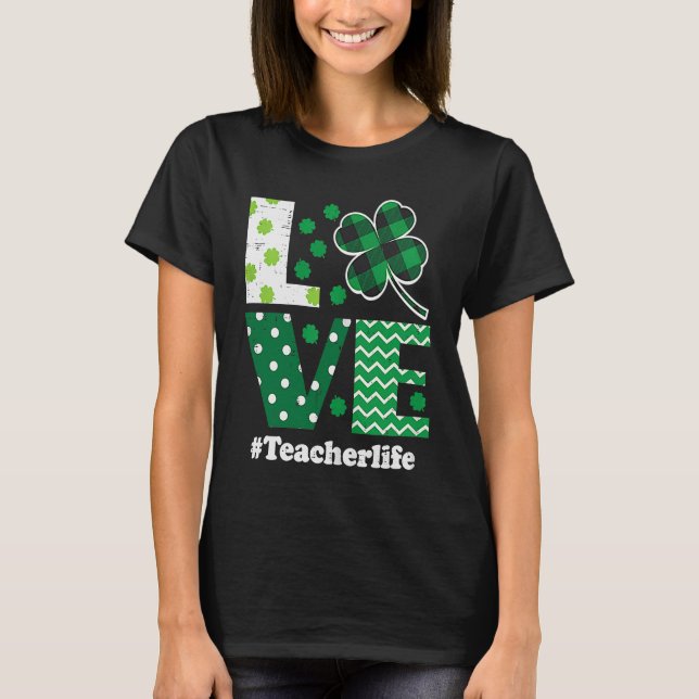 Camiseta Love Leopard Shamrock Teacher Life St Patrick Day (Anverso)