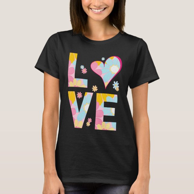 Camiseta LOVE Letters Boho Hippie Vibes Daisy Pastel Print (Anverso)