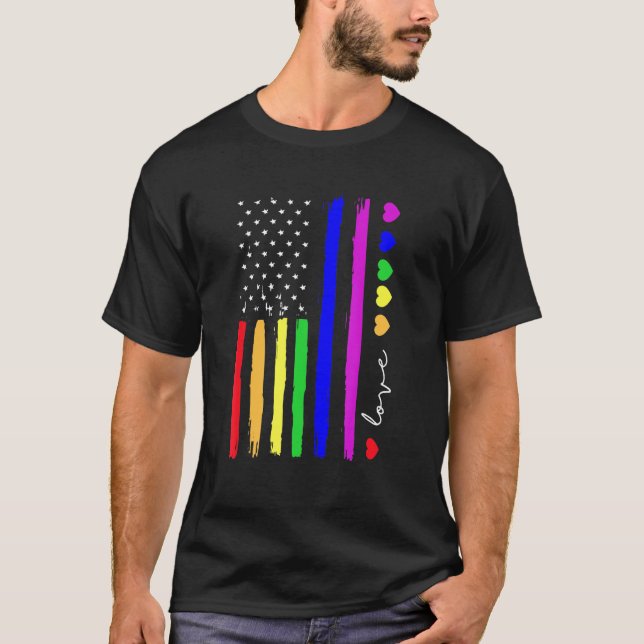 Camiseta Love Lgbtq Bandera Estadounidense 4 De Julio Orgul (Anverso)