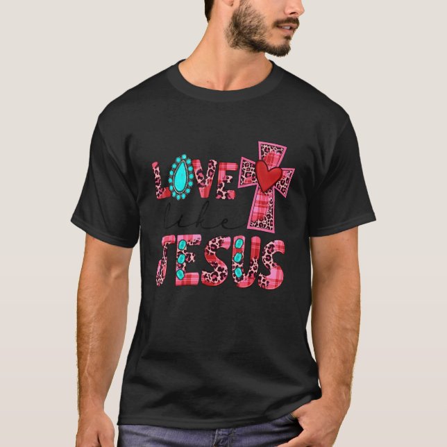 Camiseta Love Like Jesus Pink Leopard Plaid Christian Valen (Anverso)