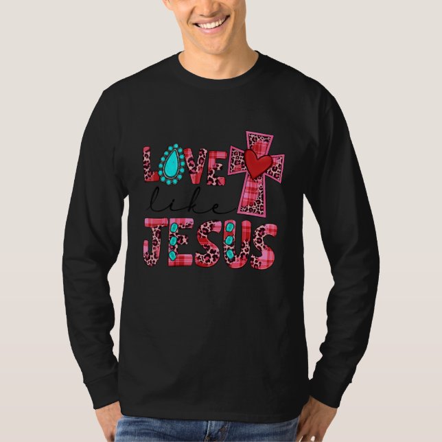 Camiseta Love Like Jesus Pink Leopard Plaid Christian Valen (Anverso)