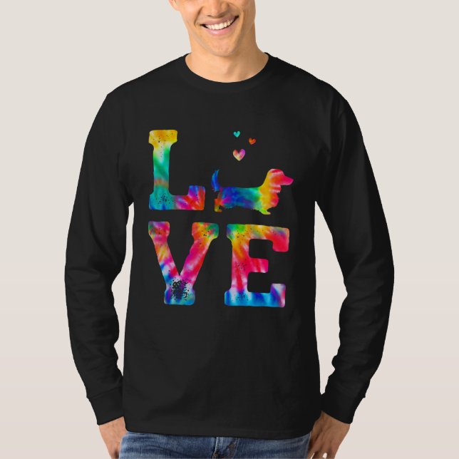 Camiseta Love Long Haired Dachshund Tie Dye Dog Mom (Anverso)