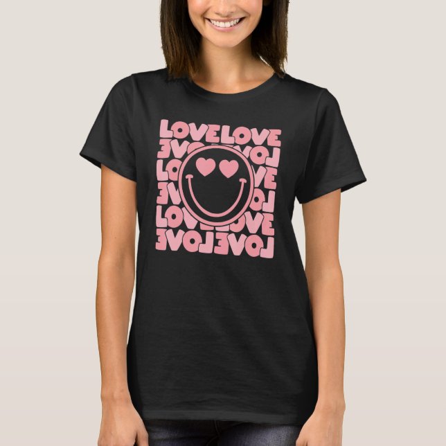 Camiseta Love Love Happy Face Heart Eyes Retro Valentine's  (Anverso)