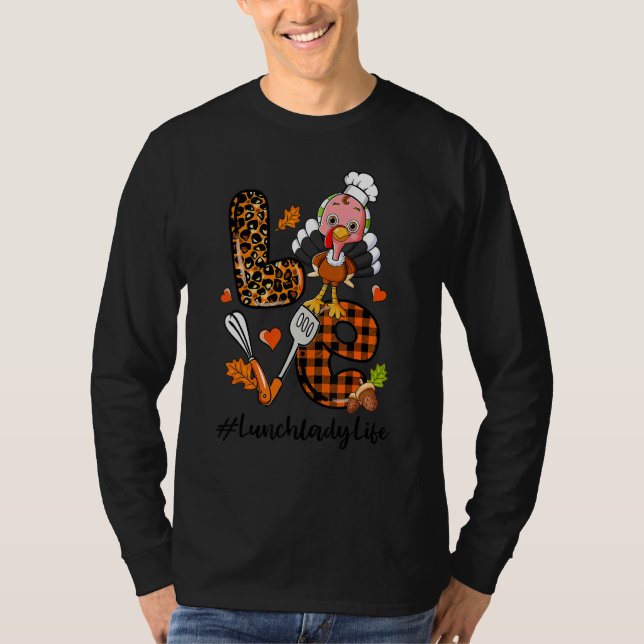 Camiseta Love Lunch Lady Leopard Pumpkin Turkey Fall Thanks (Anverso)