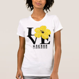 Camiseta LOVE Makaha Hawaii Yellow Hibiscus (huella frontal