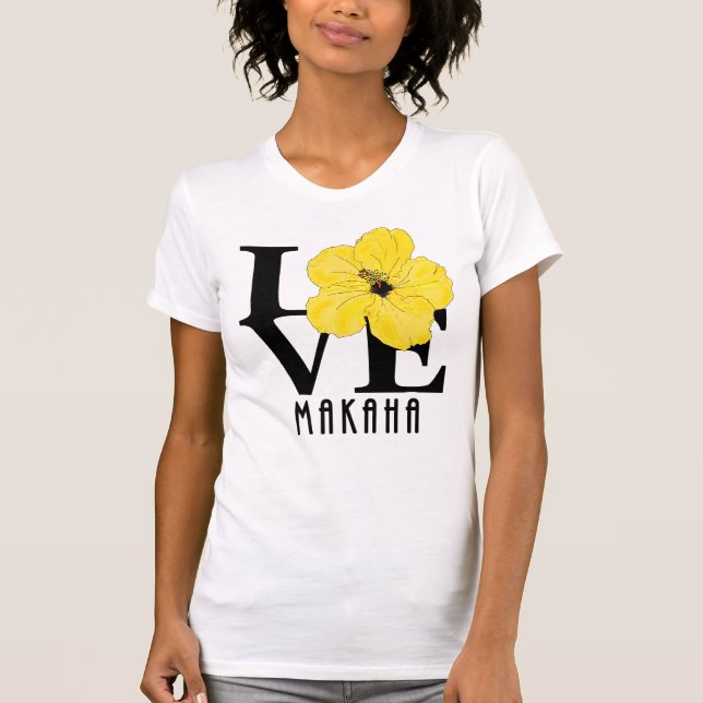 Camiseta LOVE Makaha Hawaii Yellow Hibiscus (huella frontal (Anverso)