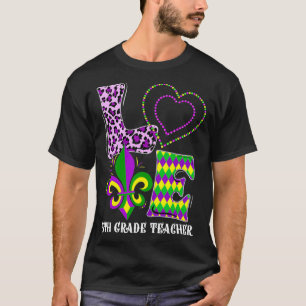 Camiseta Love Mardi Gras 5º grado Teacher Leopard Print Co