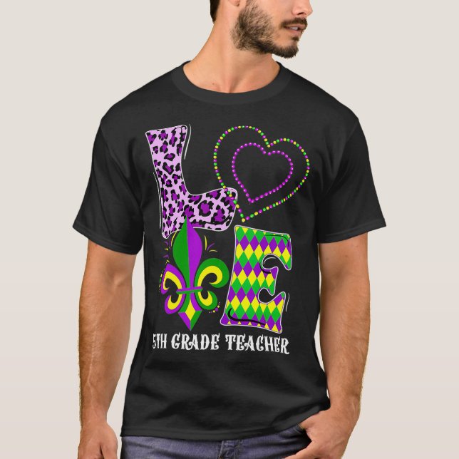 Camiseta Love Mardi Gras 5º grado Teacher Leopard Print Co (Anverso)