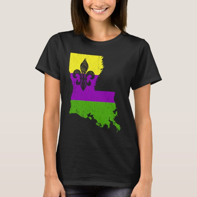 Camiseta Love Mardi Gras Crawfish New Orleans Louisiana Map (Anverso)