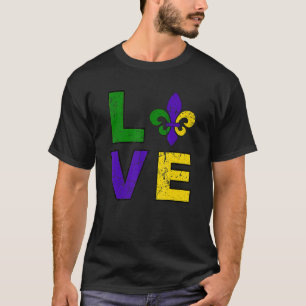 Camiseta Love Mardi Gras Fat Tuesday Fleur De Lis Carnaval