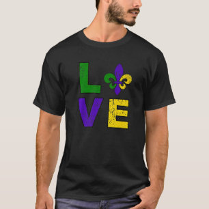 Camiseta Love Mardi Gras Fat Tuesday Fleur De Lis Carnaval