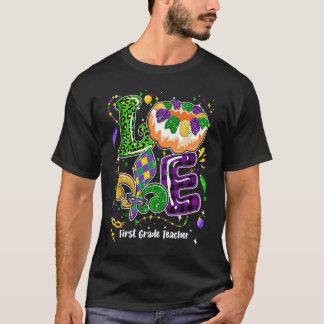 Camiseta Love Mardi Gras First Grade Teacher Party Festival