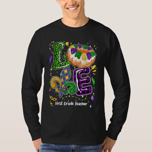Camiseta Love Mardi Gras First Grade Teacher Party Festival (Anverso)