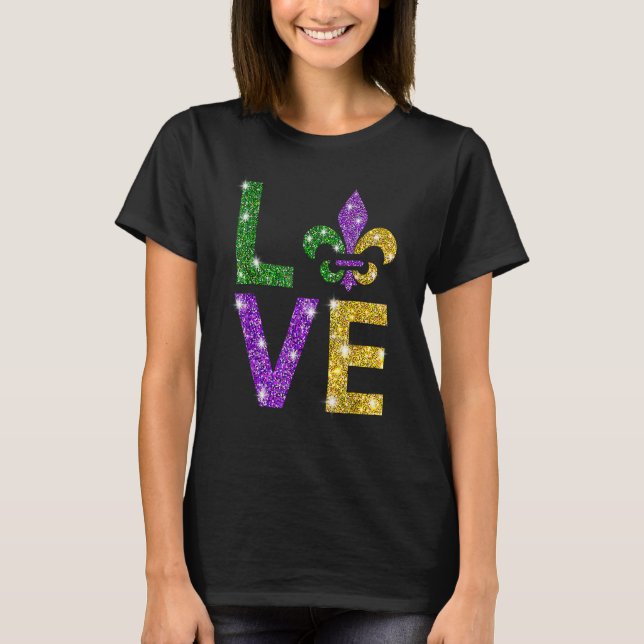 Camiseta Love Mardi Gras Fleur De Lis Carnival Vacation Gir (Anverso)