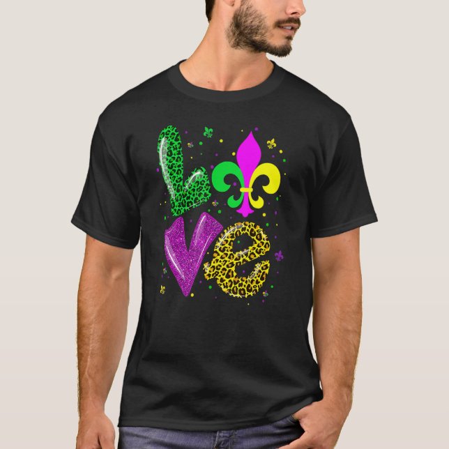 Camiseta Love Mardi Gras Fleur De Lis Leopard New Orleans G (Anverso)