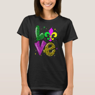 Camiseta Love Mardi Gras Fleur De Lis Leopard New Orleans G