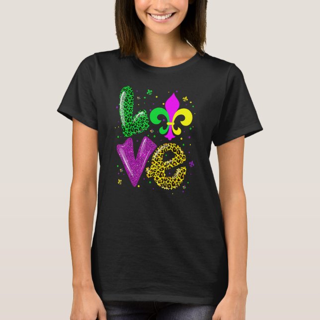 Camiseta Love Mardi Gras Fleur De Lis Leopard New Orleans G (Anverso)