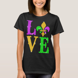 Camiseta LOVE Mardi Gras Fleur De Lys Carnaval de Nueva Orl