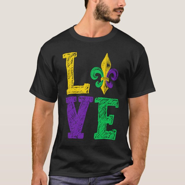 Camiseta LOVE Mardi Gras Fleur De Lys Mardi Gras Parade New (Anverso)