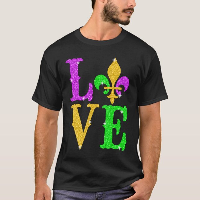 Camiseta LOVE Mardi Gras Fleur De Lys New Orleans Carnival  (Anverso)