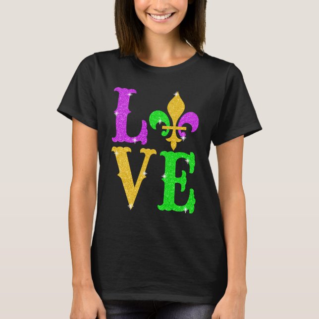 Camiseta LOVE Mardi Gras Fleur De Lys New Orleans Carnival  (Anverso)