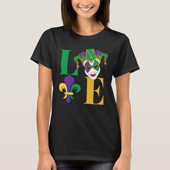 Camiseta Love Mardi Gras Jester Fleur-de-Lis (Anverso)